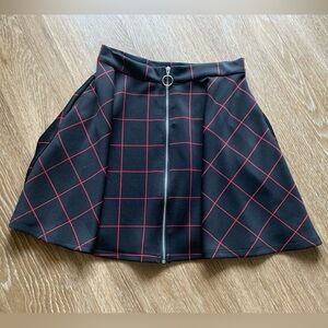 Grid Plaid O-Ring Zipper Skater Skirt
